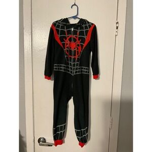 Marvel Miles Morales Spider-Man Kids Hooded Fleece Union Suit Pajamas Black 4/5